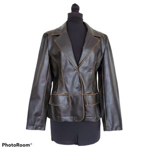 RVT Brown Distressed Vegan Leather Blazer Jacket S